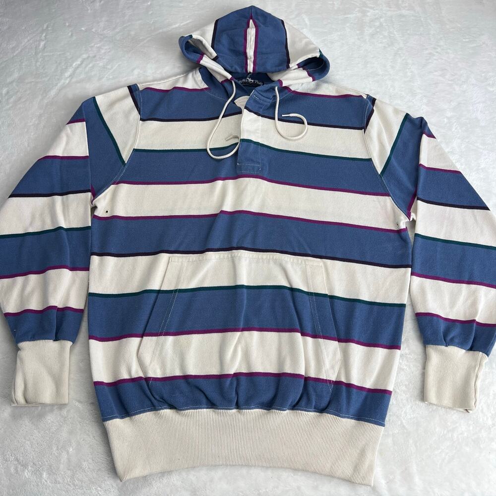 Hunters Run Vintage Hooded Striped Long Sleeve Shirt Women's size Medium Blue